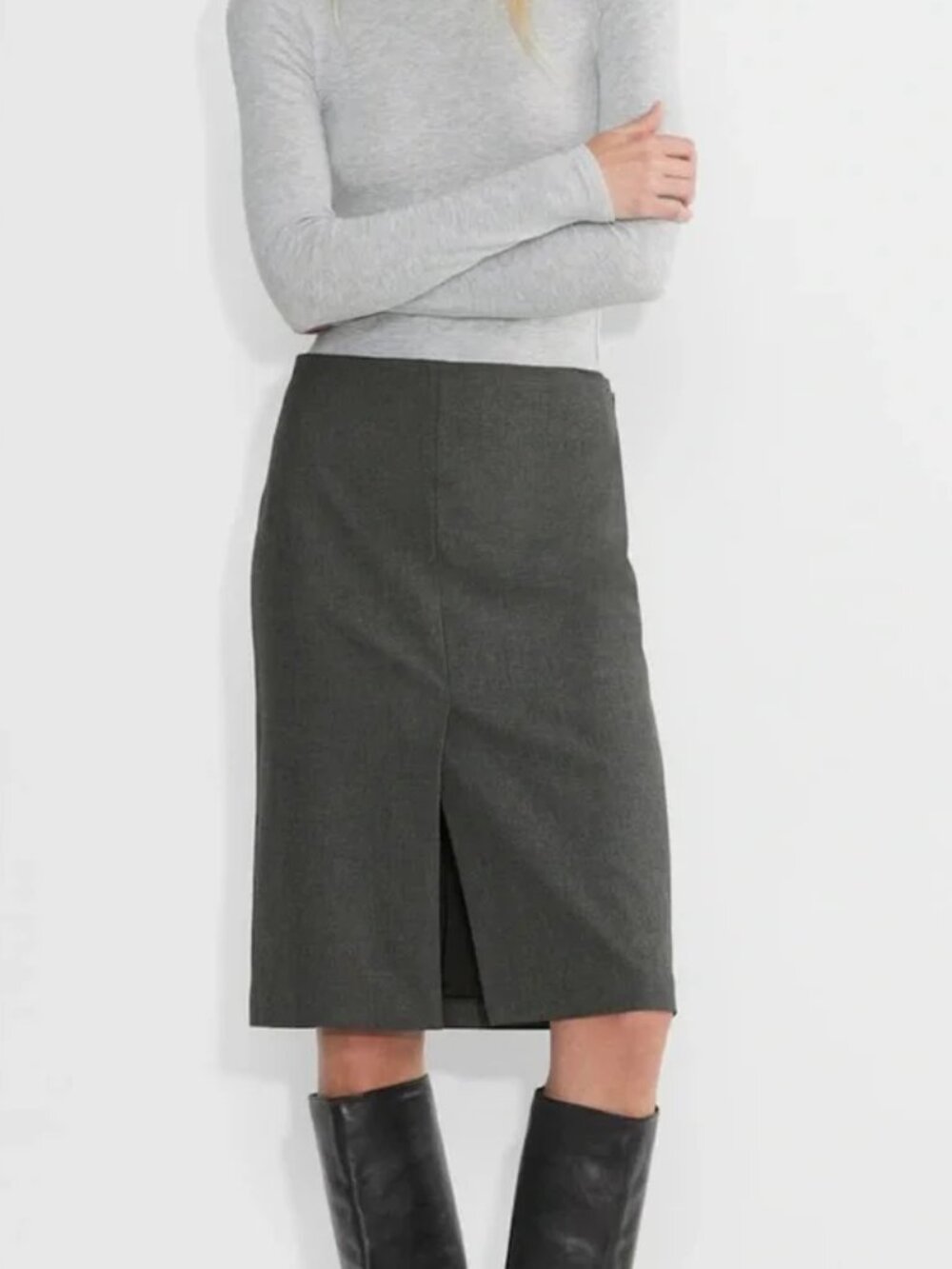 Aritzia Wilfred Liaison Pencil Skirt Twill Heather Charcoal Grey Size 6